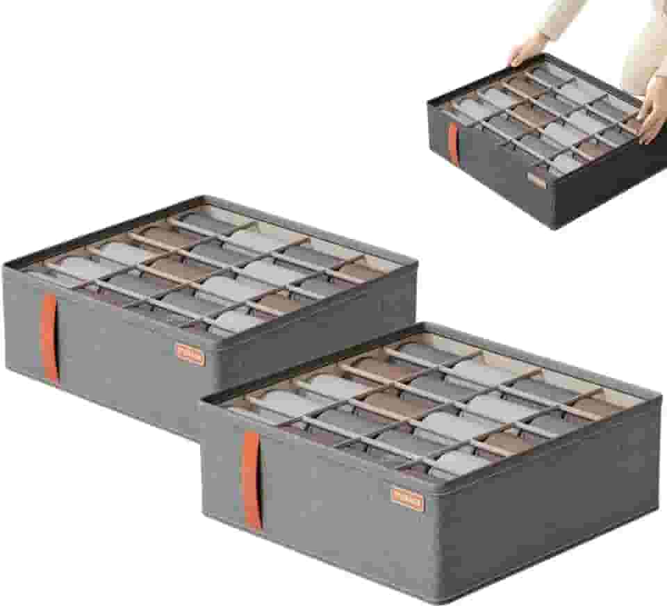 Kit C/2 Caixas Organizadoras de Roupas Íntimas com 20 Divisórias - Ideal para Meias, Cuecas, Calcinhas, Gravatas e Mais - Compacta, Dobrável, com Zíper e Fácil de Limpar - Marca Bigzu®