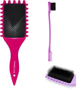 Escova Cabelo Fitagem Raquete Definição Cachos Profissional + 1 Baby Hair 2 em 1 - Kit com 2 Pçs - RJI Utilidades
