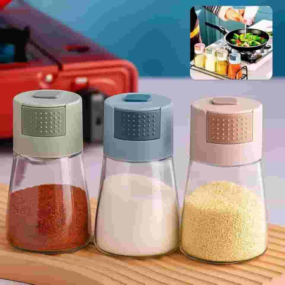 Jogo 3 Porta‑Condimentos em Vidro 180 ml – Tampa Dosadora de 0,5 g – Pimenta e Porta Sal, Saleiro de Mesa Saleiro e Pimenteiro – Vidro Transparente e Tampa Prática - Ergonômico para Cozinha Premium