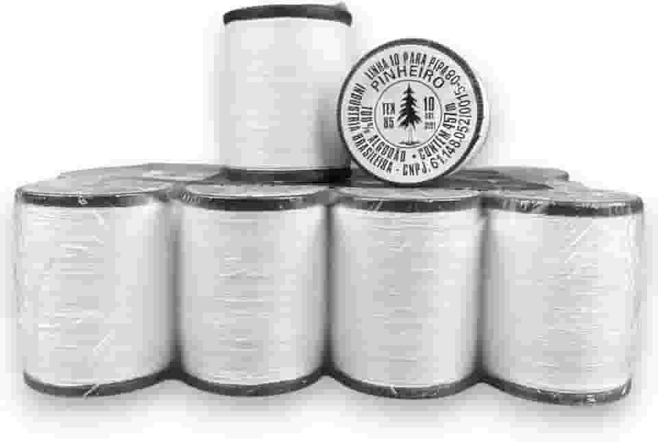 Linha Pinheiro para Pipa, Fio 10, 500 Jardas, Tex 85, Algodão 100%, Branco, 12 Unidades