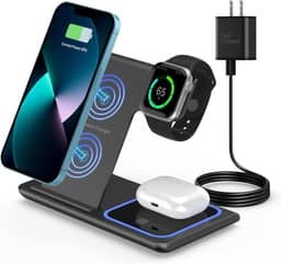 Estação de carregamento sem fio 3 em 1 para iPhone, iWatch, AirPods - carrega iPhone 13/12/11 Pro/Pro Max, iWatch 7/6/SE/5/4/3/2, AirPods 3/2/Pro