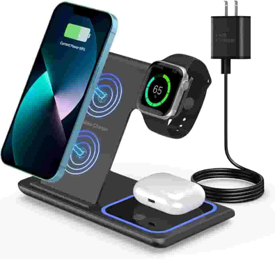 Estação de carregamento sem fio 3 em 1 para iPhone, iWatch, AirPods - carrega iPhone 13/12/11 Pro/Pro Max, iWatch 7/6/SE/5/4/3/2, AirPods 3/2/Pro