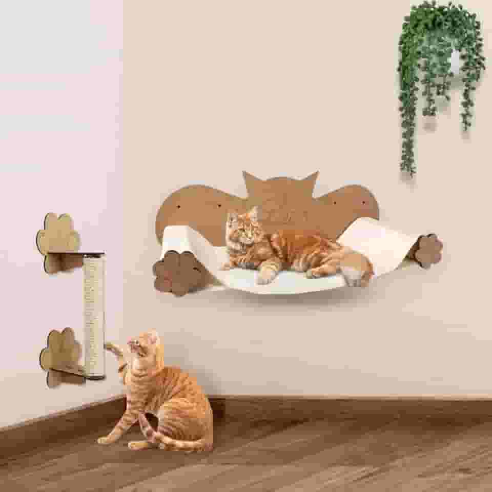 Mondo Box Kit Cama Rede Suspensa para Gatos 2 Peças – Caminha Suspensa com Arranhador de Parede Playground Divertido e Confortável para o seu Gato