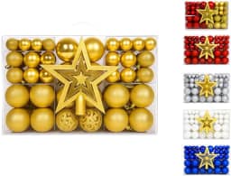 Kit 100 Bolas de Natal Mista Lisas Glitter Dourado Decoração Enfeite Árvore de Natal com Ponteira LuvinCo