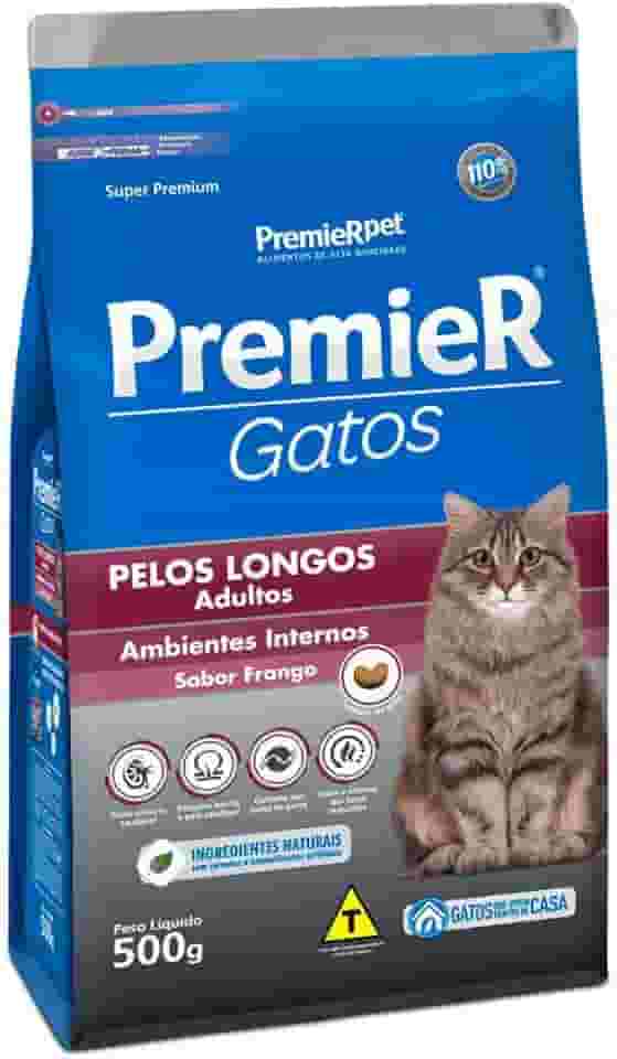 Ração Premier Ambientes Internos Pelos Longos Para Gatos Adultos Sabor Frango - 500G Premier Pet - Sabor Frango
