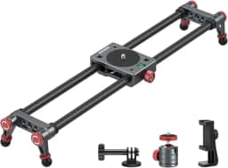 NEEWER Controle deslizante para câmera de fibra de carbono de 40 cm com cabeça esférica de 360°/braçadeira de telefone/suporte para câmera de ação, trilho Dolly com 4 rolamentos e pernas ajustáveis,