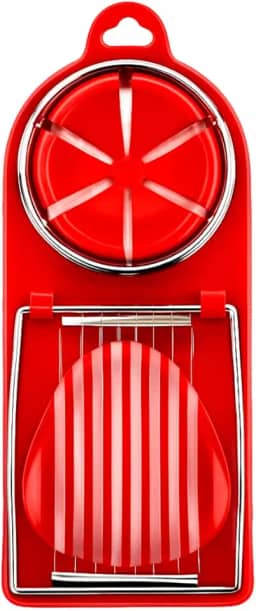 Fatiador Cortador De Ovo Cozido Culinário Profissional 2 em 1 Corte Preciso e Prático para sua Cozinha Ninja Tech (Vermelho)