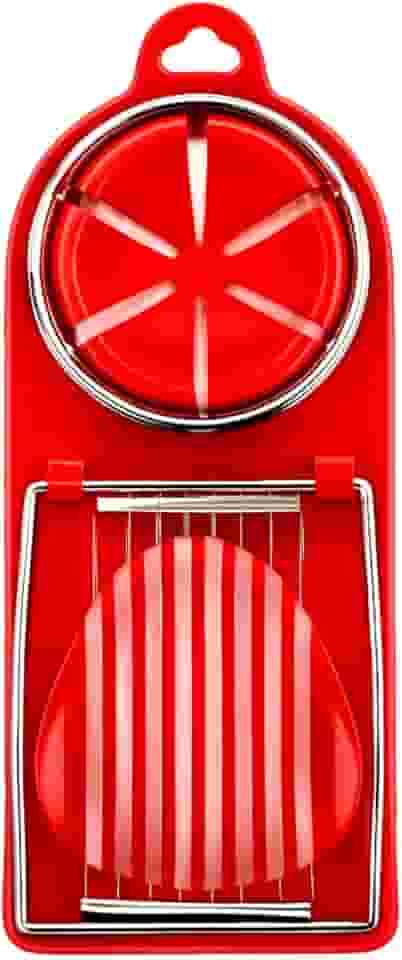 Fatiador Cortador De Ovo Cozido Culinário Profissional 2 em 1 Corte Preciso e Prático para sua Cozinha Ninja Tech (Vermelho)