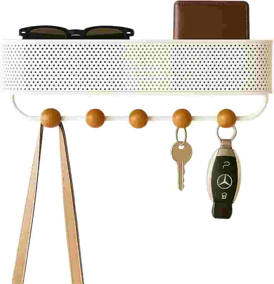 LUMAI Porta-Chaves de Parede com Suporte Pendurador para Chaves e Cabideiro, Instalação Fácil com Adesivo ou Parafuso, Chaveiro Organizador Prático e Resistente para Entrada, Sala ou Quarto – Branco