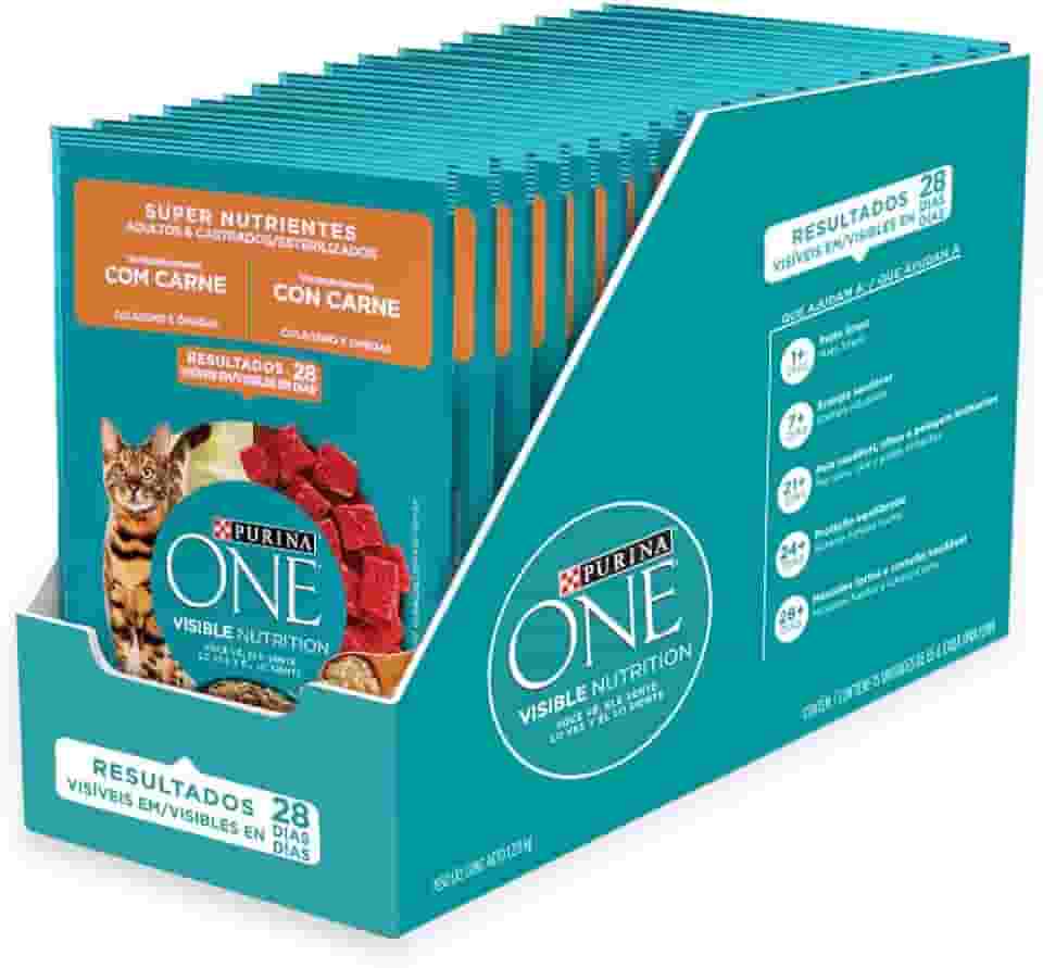 Pack Purina One Ração Úmida Para Gatos Sabor Carne Super Nutrientes - Com 15 Sachês 85g
