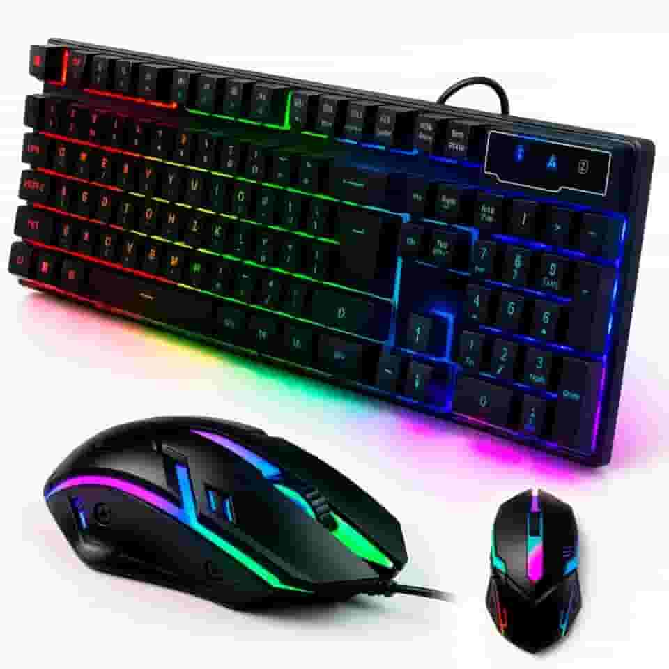 Kit Teclado e Mouse Gamer com Fio RGB ABNT2 – Iluminação LED, Anti-Ghosting, 1600 DPI, USB Plug & Play para PC e Notebook, com Digitação Silenciosa, Confortável e Precisa.