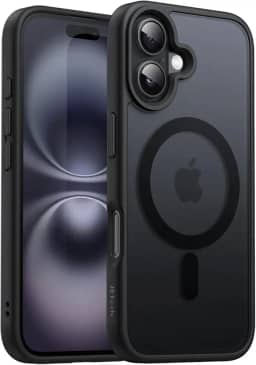JETech Capa Magnética para iPhone 16 6,1 Polegadas Compatível com MagSafe, Case de Telefone Fina e à Prova de Choque com Capinha Parte Traseira Fosca Translúcida (Preto)