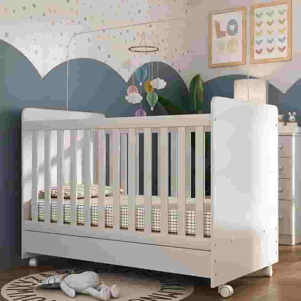 Berço multifuncional americano Pimpolho 3 em 1 com rodízios Multimóveis Branco 3 ANOS DE GARANTIA