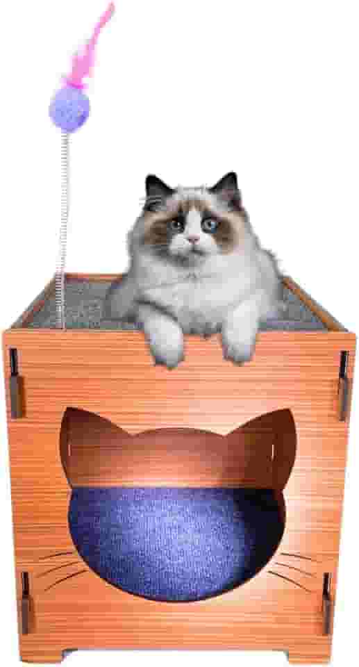 Nicho Casinha Para Gato Mdf Com Carpete Arranhador - Playgroud (Cerejeira)