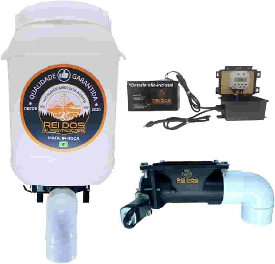 Alimentador Automático com Reservatório de Ração de 25 Litros, Programável via Timer Convencional 12V para uso com Bateria 12V, Ideal para Cachorro Cavalo Bovino Ovelha Porco Galinha Pato Peixe