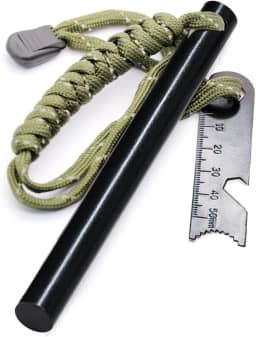 STSFI Acionador de fogo de haste de ferro, kit de pedra perfurada e fogo de aço, hastes de ferro de 1/5.1 cm x 12.7 cm com alça de paracord para quintal e atacador, ferramenta de sobrevivência de