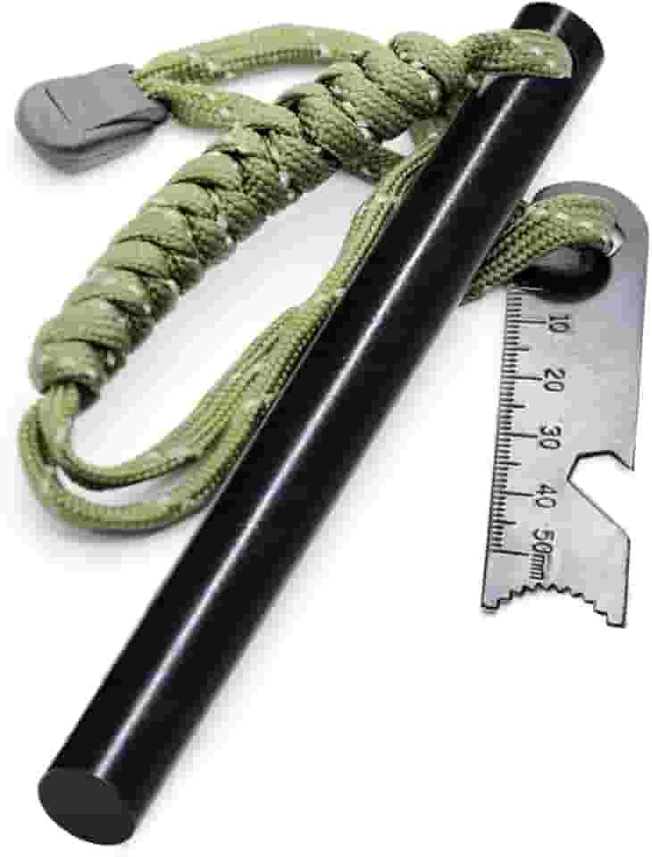 STSFI Acionador de fogo de haste de ferro, kit de pedra perfurada e fogo de aço, hastes de ferro de 1/5.1 cm x 12.7 cm com alça de paracord para quintal e atacador, ferramenta de sobrevivência de