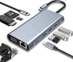 KABEWUS HUB USB C 10 em 1, Docking Station com HDMI 4K, VGA, USB 3.0, Porta USB-C, 100W PD, Ethernet RJ45, Leitor de cartão SD/TF, Compatível com MacBook Pro/Air e outros dispositivos Tipo C