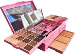 Kit de Maquiagem Completo 42 Itens, 28 Sombras, 4 Batons, 2 Blush, 1 Iluminador, 3 Pós Compactos, 3 Pincéis, Espelho, Rosa