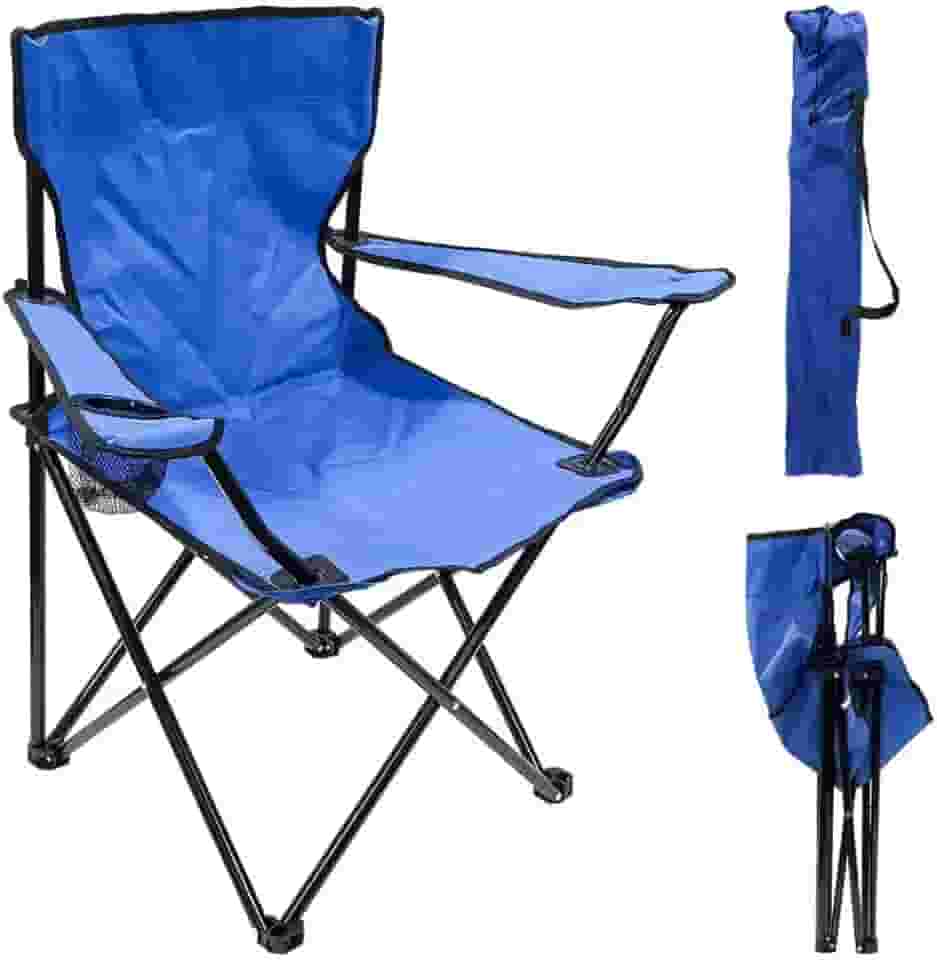 Cadeira de Camping Dobrável Portátil Pesca Apoio de Braço Porta Copo Bolsa Transporte Compacta (Azul Claro)