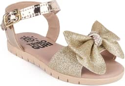 Tribo Guri Sandália Infantil com Glitter antiderrapante Laço Tira Ajustável Rosa e Dourado confortável casual festa