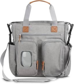 Bolsa Multifuncional 29L para Maternidade e Dia a Dia – Grande Capacidade, Múltiplos Bolsos, Compartimento para Lenços Umedecidos, Alça de Ombro e de Mão, Poliéster Premium com Detalhes em PU – Cinza