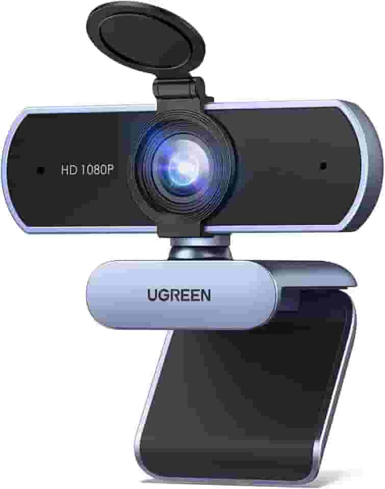 UGREEN Webcam Full HD 1080P com Microfone, Campo de Visão de 85°, Redução de Ruído, USB Plug and Play, Correção Automática de Luz, Adequada para Streaming/Conferência, Zoom/Skype/YouTube