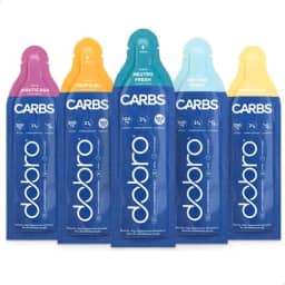 Carbs Gel Starter Pack, Combo de 5 Sabores: Neutro Fresh, Neutro Fresh com Cafeína, Tropical com Cafeína, Jabuticaba e Maracujá