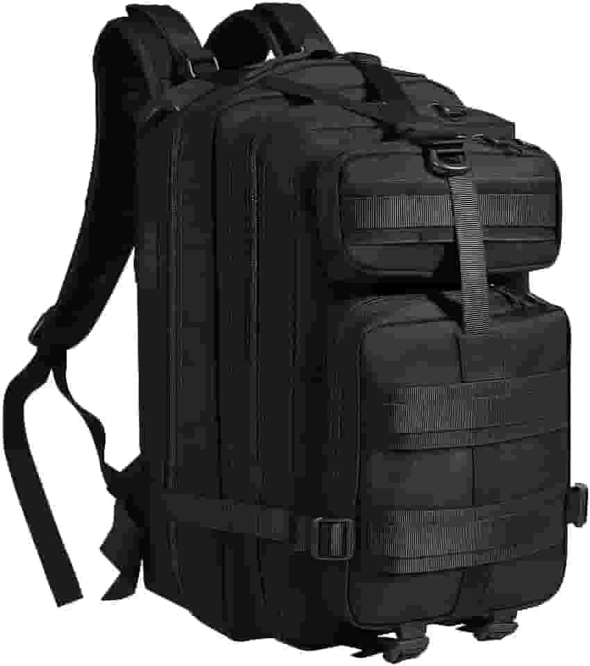 Mochila Tática 30L - Preta - Resistente à Água com Vários Compartimentos, Nylon Oxford 600D, Alças Acolchoadas e Saída para Hidratação