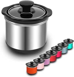 Mini Panela Elétrica De Cozimento Lento, Capacidade De 0,65 Qt, Panela De Cerâmica, Redução De Perda De Nutrientes, Para Molhos, Ensopados E Molhos, Exterior De Aço Inoxidável, Redonda