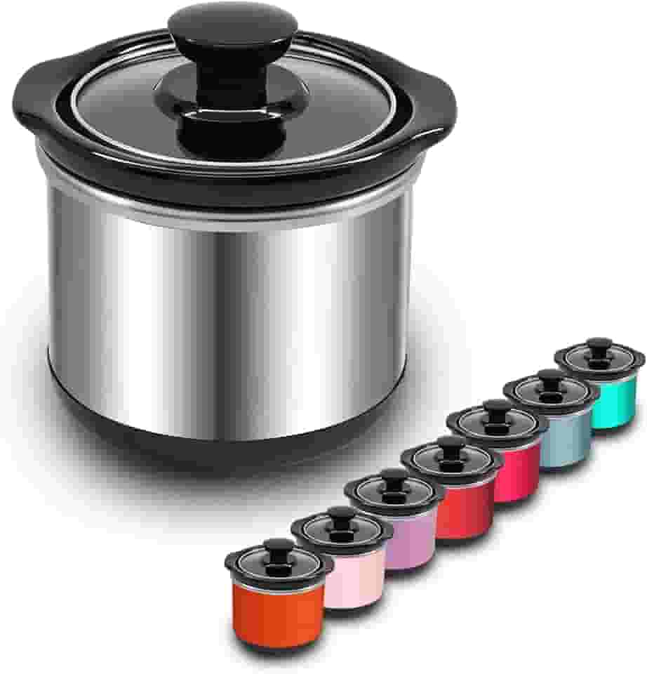Mini Panela Elétrica De Cozimento Lento, Capacidade De 0,65 Qt, Panela De Cerâmica, Redução De Perda De Nutrientes, Para Molhos, Ensopados E Molhos, Exterior De Aço Inoxidável, Redonda