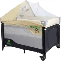 Berço Cercado Premium Chiqueirinho Portátil Com Mosquiteiro e Trocador Preto/Marrom até 18Kg Multmaxx