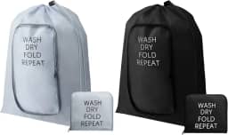 2 peças de sacos de lavanderia de viagem bolsa de roupas sujas para viagens, leve e expansível lavável bolsa de lavanderia com cordão e zíper para mala, 53 x 55 cm (preto, cinza)