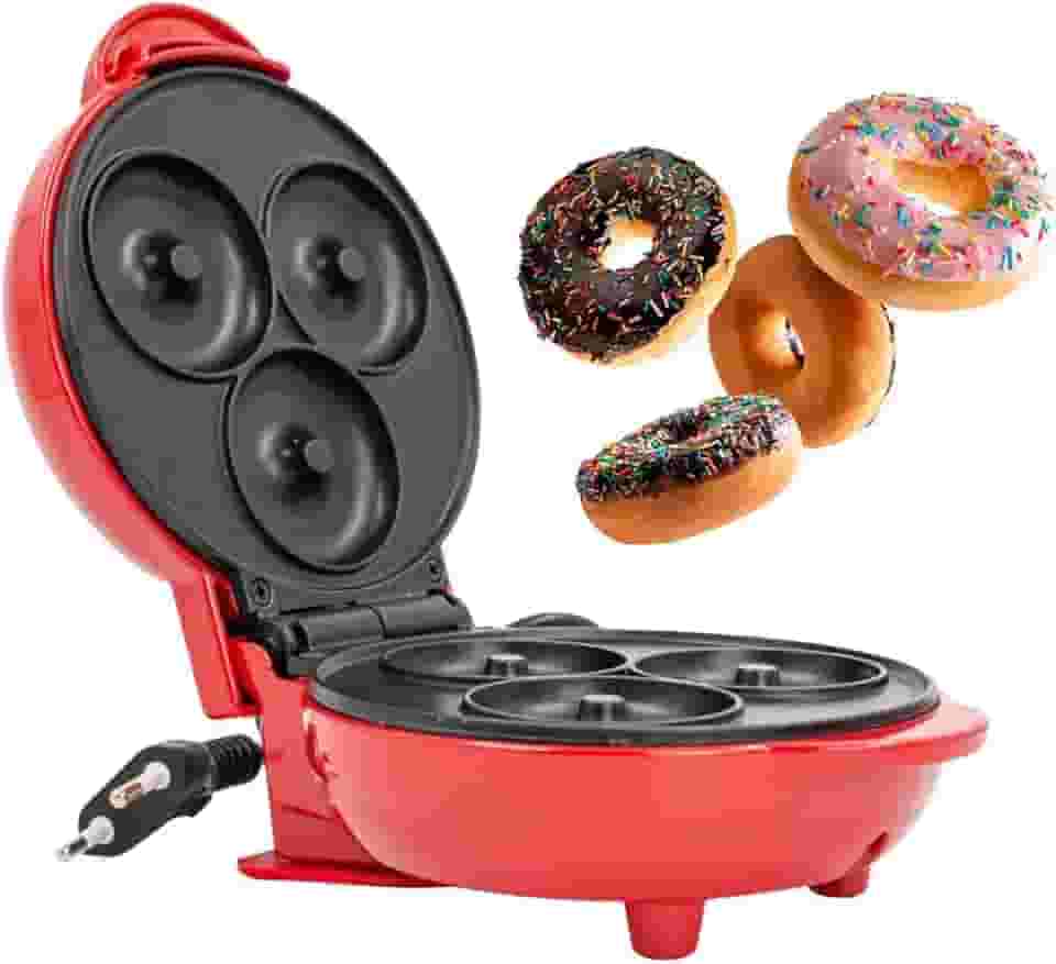 Mini Máquina Elétrica de Donuts e Waffles Retrô – Assadeira Antiaderente com 3 Formas, Compacta, Rápida e Fácil de Usar para Lanches Caseiros Perfeitos
