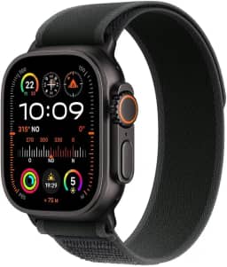 Apple Watch Ultra 2 GPS + Cellular • Caixa preta de titânio – 49 mm • Pulseira loop Trail preta – M/G