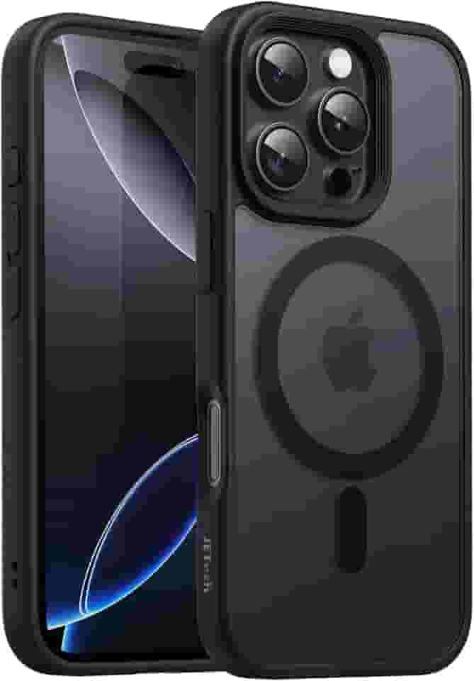 JETech Capa Magnética para iPhone 16 Pro 6,3 Polegadas Compatível com MagSafe, Case de Telefone Fina e à Prova de Choque com Capinha Parte Traseira Fosca Translúcida (Preto)