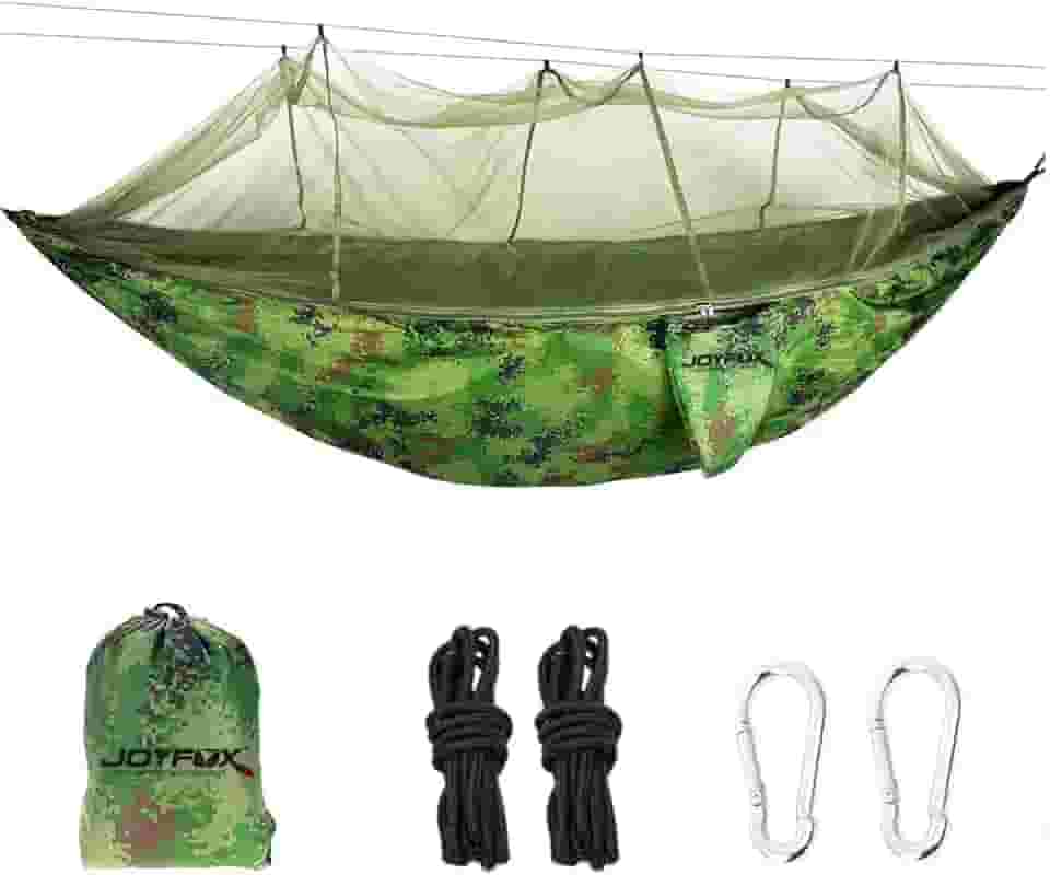 JOYFOX Rede De Dormir Camping Construção Rápida, Portátil Dobrável Rede de Árvore Acampamento (Camuflagem C/Mosquiteiro)