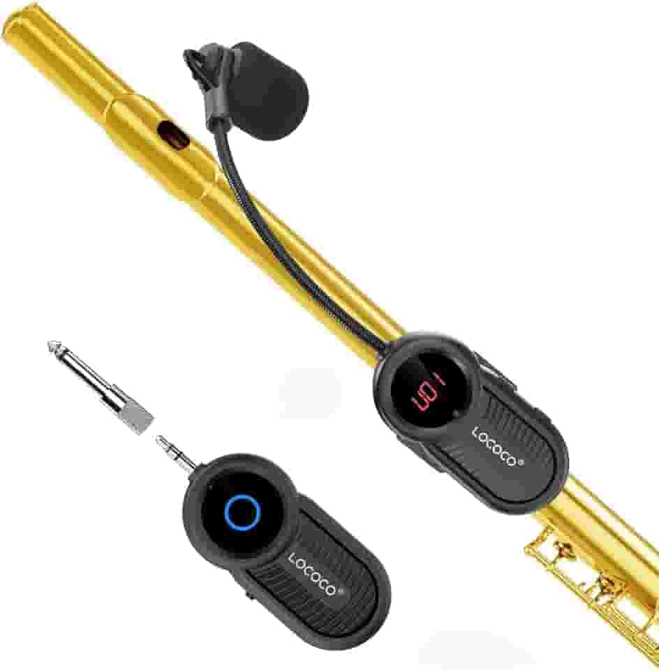 Microfone Sem Fio UHF para Instrumentos de Sopro, com Receptor e Transmissor Recarregáveis, Adequado para Flauta Piccolo e Clarinete