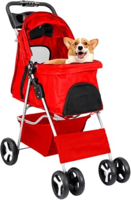 CARRINHO DE PASSEIO TRANSPORTE PET CÃS E GATOS PARA VIAGEM, DOBRÁVEL (Vermelho)
