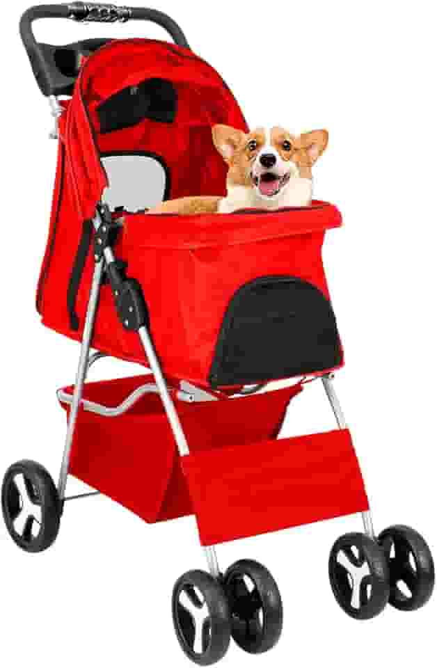 CARRINHO DE PASSEIO TRANSPORTE PET CÃS E GATOS PARA VIAGEM, DOBRÁVEL (Vermelho)