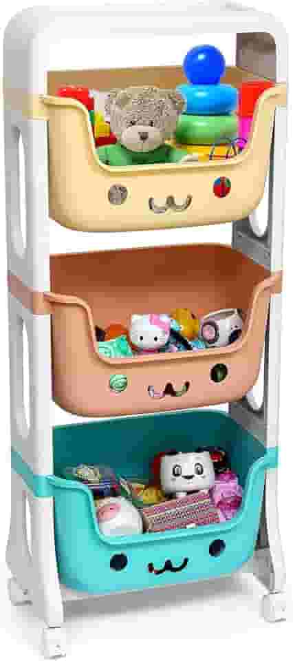 TOPAMIX Organizador de Brinquedos e Livros Estante em Plástico com 3 Gavetas Cantinho Mágico