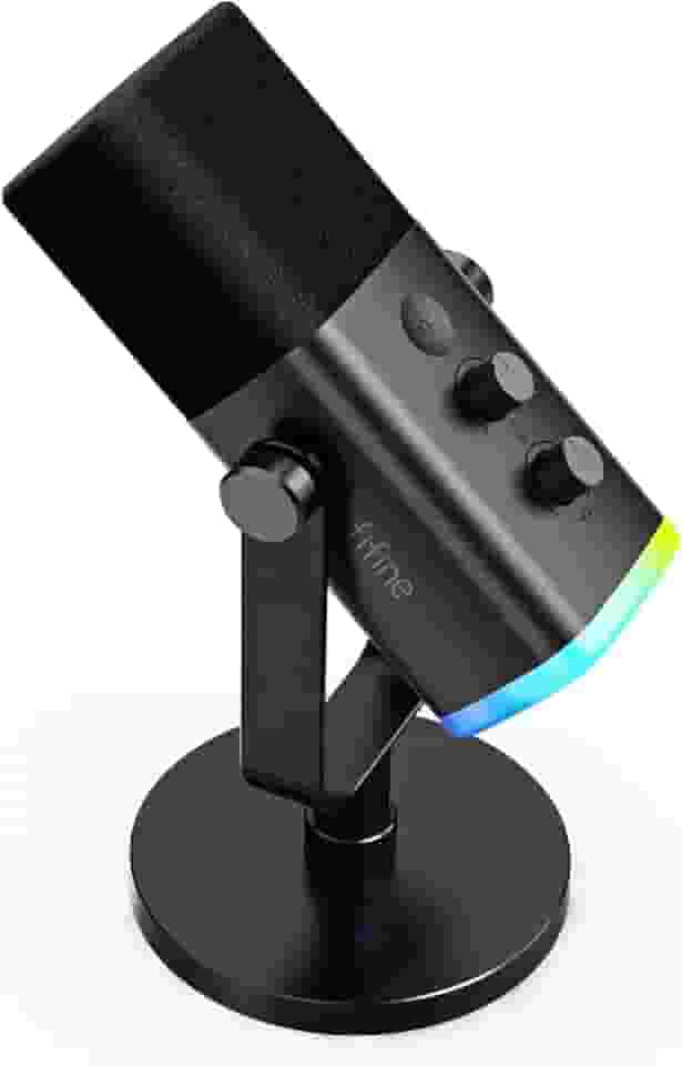 FIFINE Microfone dinâmico USB/XLR para gravação de podcast, microfone streaming para jogos de computador com RGB, botão de mudo, conector para fones ouvido, suporte de mesa,vocal mic para YouTube-AM8