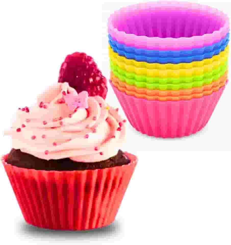 Kit 12 Formas de Silicone para Cupcake, Muffin, Bolinho, Assadeira, Air Fryer, Cores Variadas, Resistente a Temperatura, Forminhas, Livre de BPA – Qualidade Premium