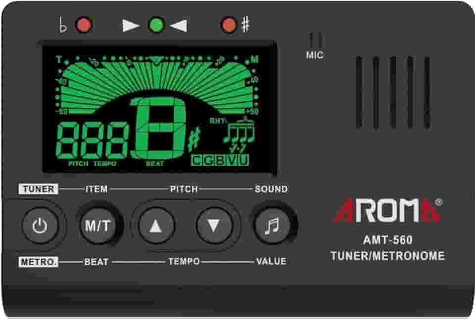 Sintonizador de metrônomo Aroma 3 em 1 para todos os instrumentos - guitarra, baixo, violino, ukulele, trompete, clarinete, flauta, cromático - afinador digital preciso, metrônomo, gerador de