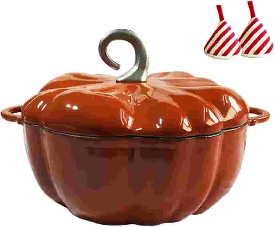 Cocotte De Abóbora, Empadão De Abóbora Fundida Esmaltada Panela Antiaderente Com Tampa, Caçarola Versátil Para Utilização Cozinha Com Grampo Triângulo Isolante Térmico, Para Halloween(24cm/9.45in)