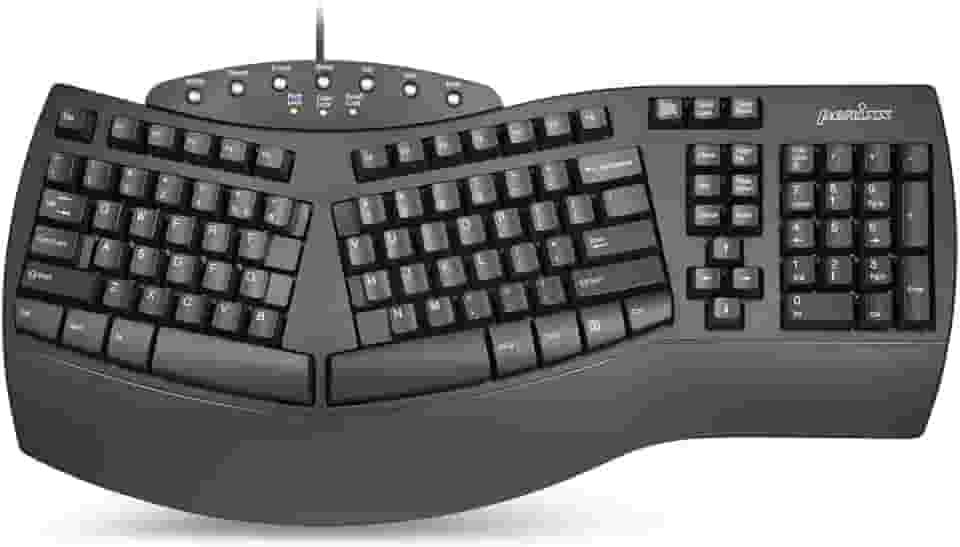 Perixx Teclado dividido ergonômico Periboard-512 - design ergonômico natural - preto - tamanho volumoso 48,5 x 23,5 x 4,4 cm, layout em inglês dos EUA