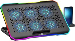 C3Tech Base refrigerada Gamer para Notebook, NBC-550BK 17,3' Preto, 5 niveis de ajustes de inclinacao, ajuste de velocidade, Iluminacao RGB em 10 modos, superficie em aluminio, suporte para celular