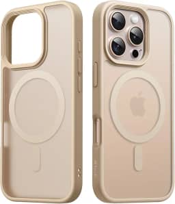 JETech Capa Magnética para iPhone 16 Pro 6,3 Polegadas Compatível com MagSafe, Case de Telefone Fina e à Prova de Choque com Capinha Parte Traseira Fosca Translúcida (Costas Titânio-Deserto)