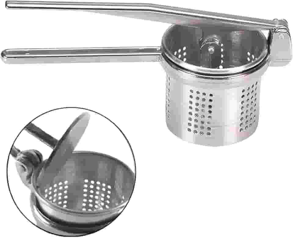 Espremedor Amassador de Batatas Legumes Premium Manual em Alumínio Prata com Alça Longa Resistente para Cozinha Ideal para Fazer Purê de Batata