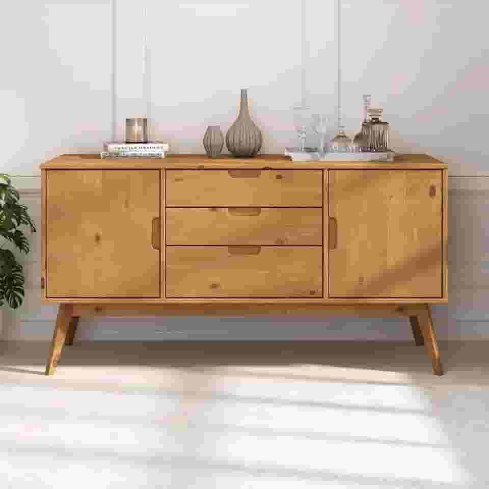 IDIMEX Balcao Aparador Buffet com Gavetas em Madeira Macica Reforçado 2 Portas cor Freijo Tivoli 145 cm